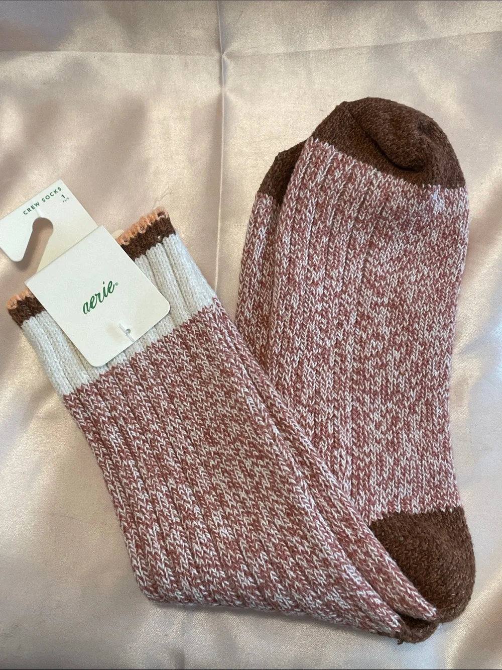 AERIE Marled Pink Crew Socks - NWT